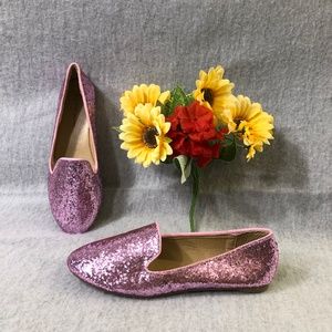 NWOT - Pink Glitter Loafer Flats